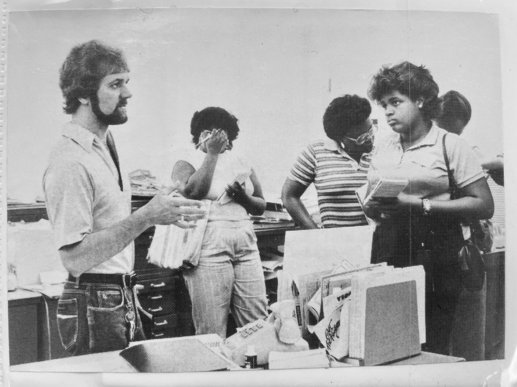 Students work with media professionals during the first MJW camp in 1984.